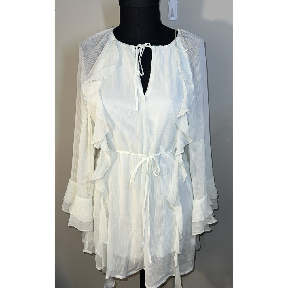 Francesca's Wynonna Textured Ruffle Mini Dress Small Pale Green Boho